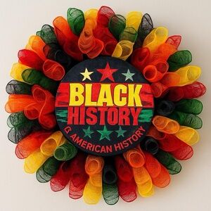 Black History Wreath with Multicolor Mesh